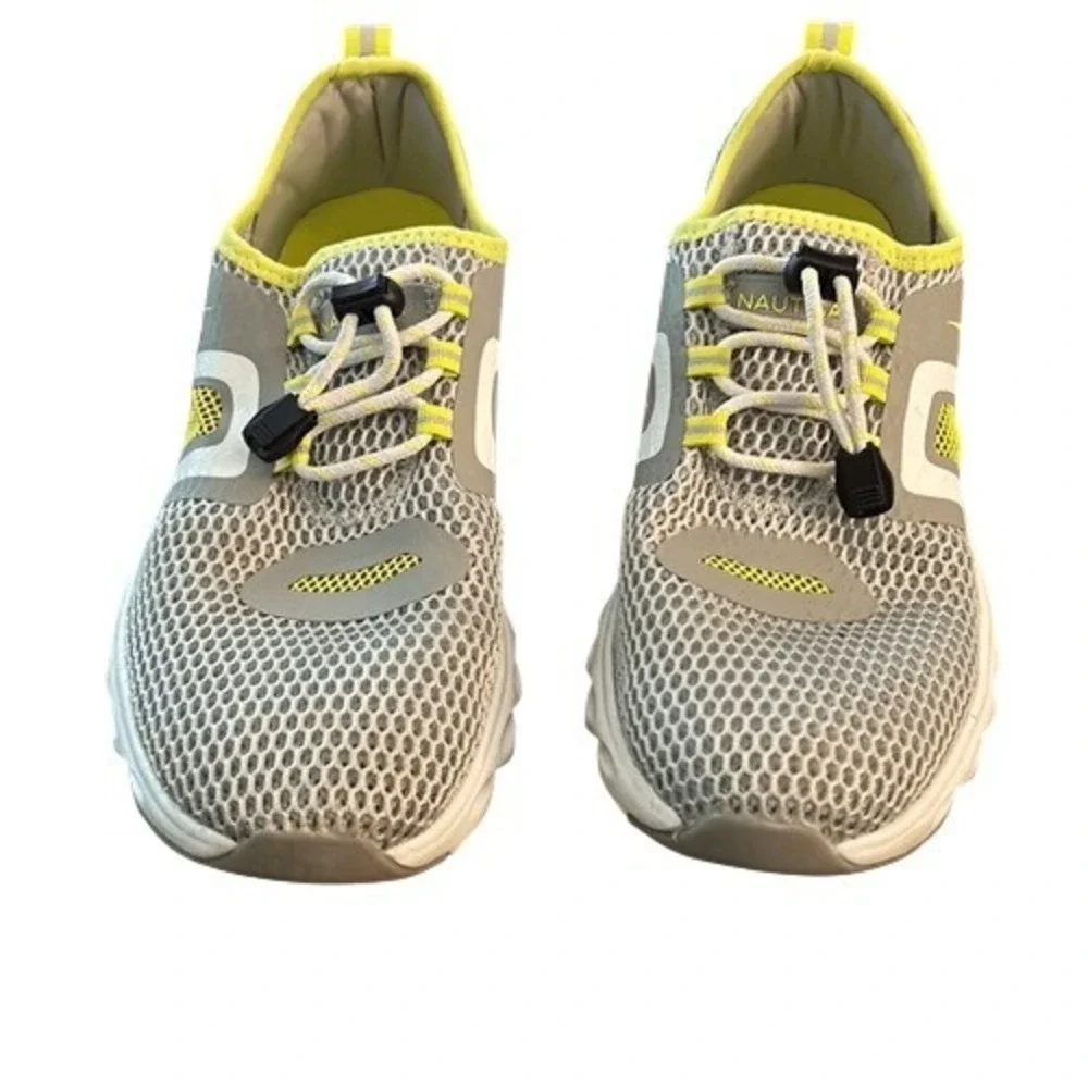 Nautica Aslin Ladies Grey Neon Yellow Mesh Bungee Lace Athletic Sneakers Size 10